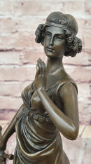 Bronze Lady Justice Sculpture with Sword and Draped Robe