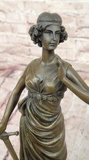 Bronze Lady Justice Sculpture with Sword and Draped Robe