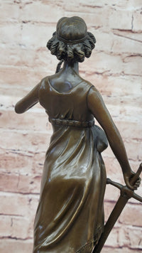 Bronze Lady Justice Sculpture with Sword and Draped Robe