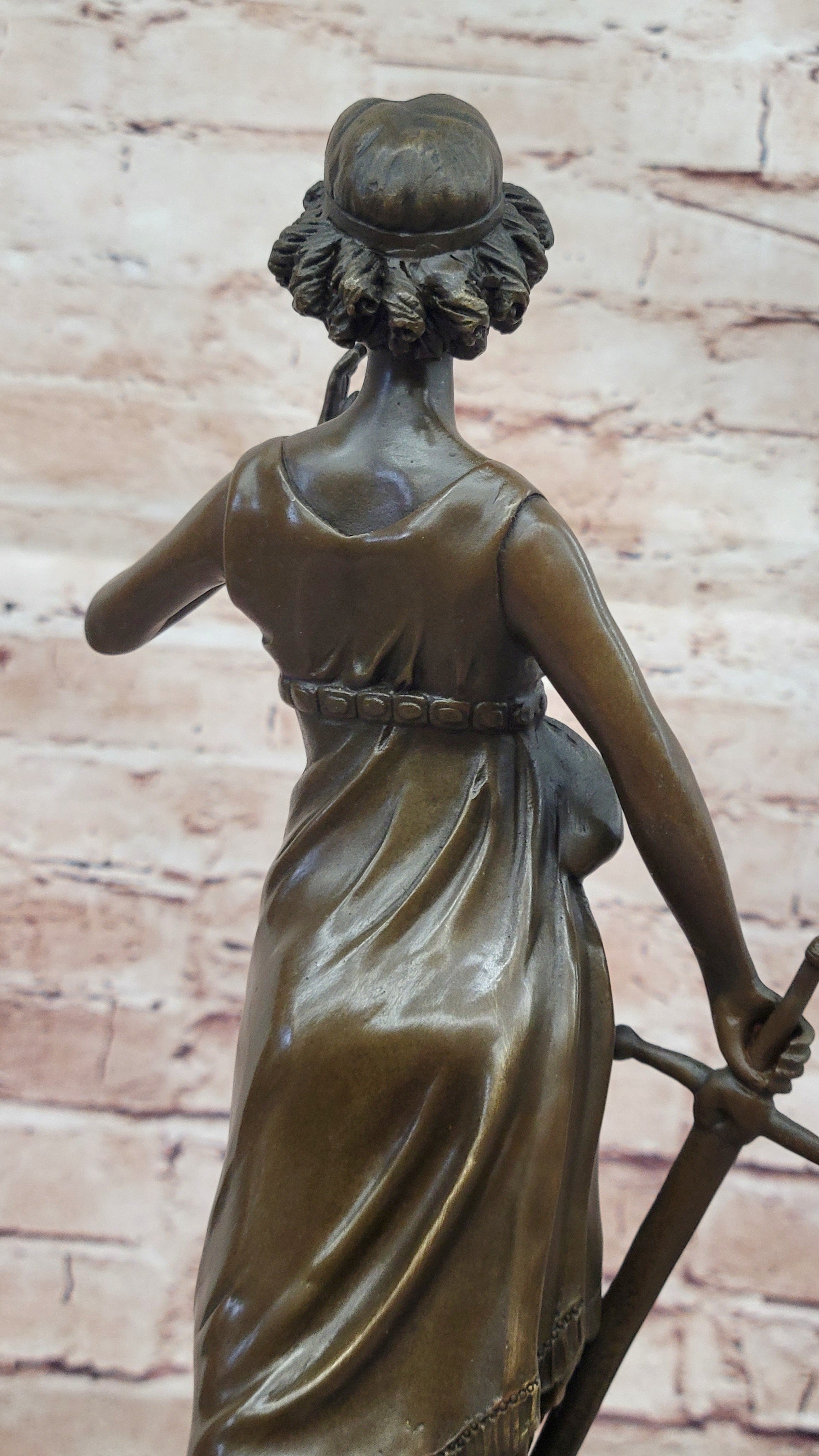 Bronze Lady Justice Sculpture with Sword and Draped Robe