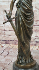 Bronze Lady Justice Sculpture with Sword and Draped Robe