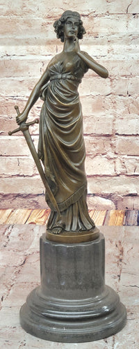 Bronze Lady Justice Sculpture with Sword and Draped Robe
