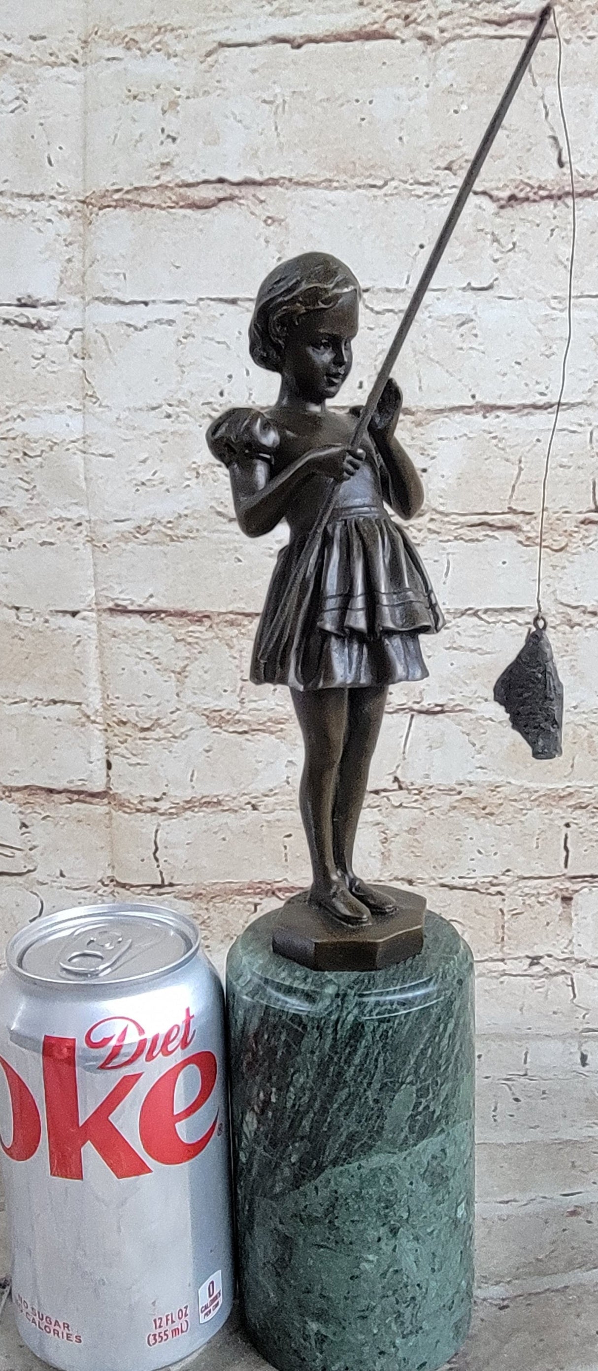 Little Girl Fishing - Bronze Metal Sculpture Art Deco by Preiss