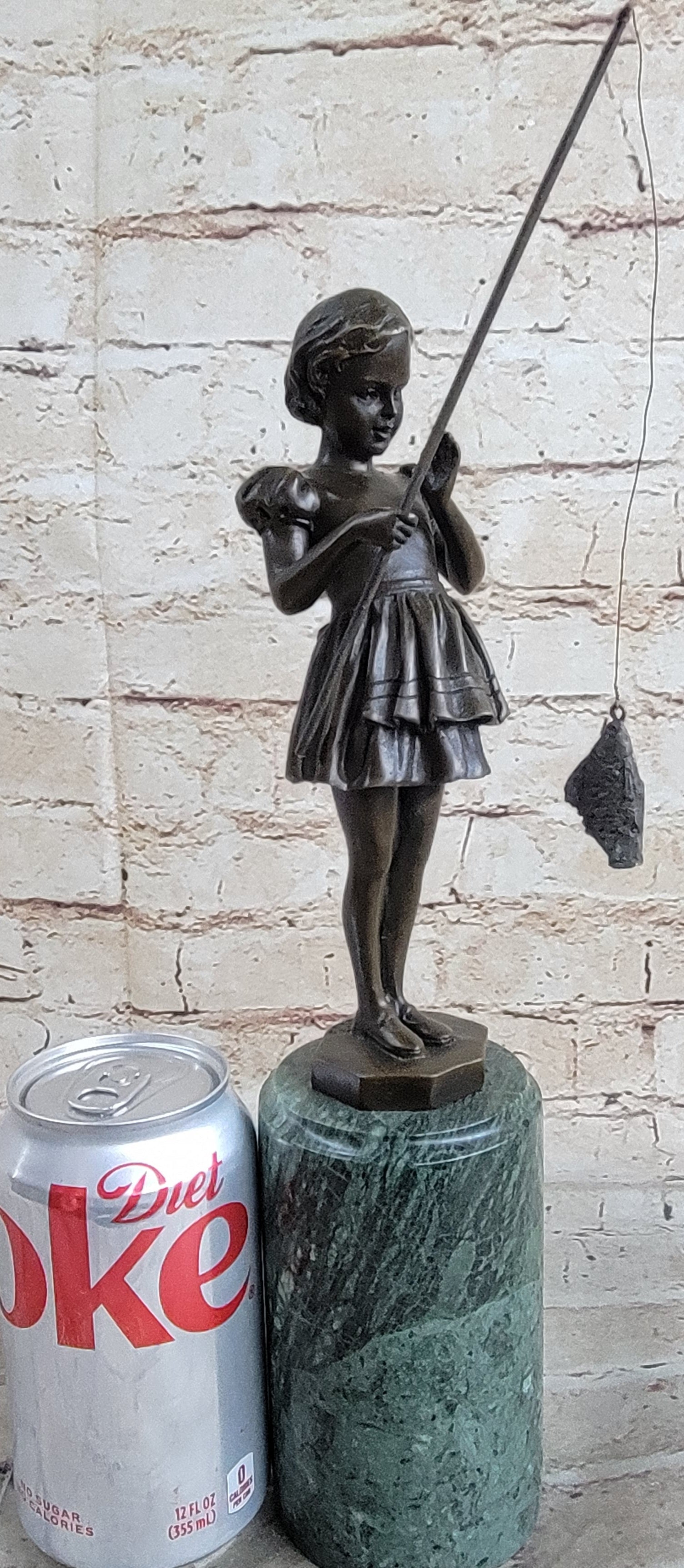 Little Girl Fishing - Bronze Metal Sculpture Art Deco by Preiss