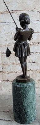 Little Girl Fishing - Bronze Metal Sculpture Art Deco by Preiss