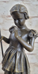 Little Girl Fishing - Bronze Metal Sculpture Art Deco by Preiss