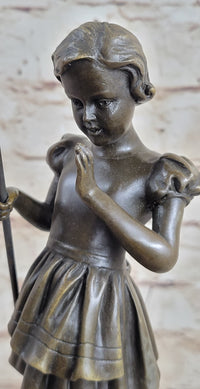 Little Girl Fishing - Bronze Metal Sculpture Art Deco by Preiss