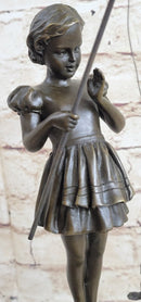 Little Girl Fishing - Bronze Metal Sculpture Art Deco by Preiss