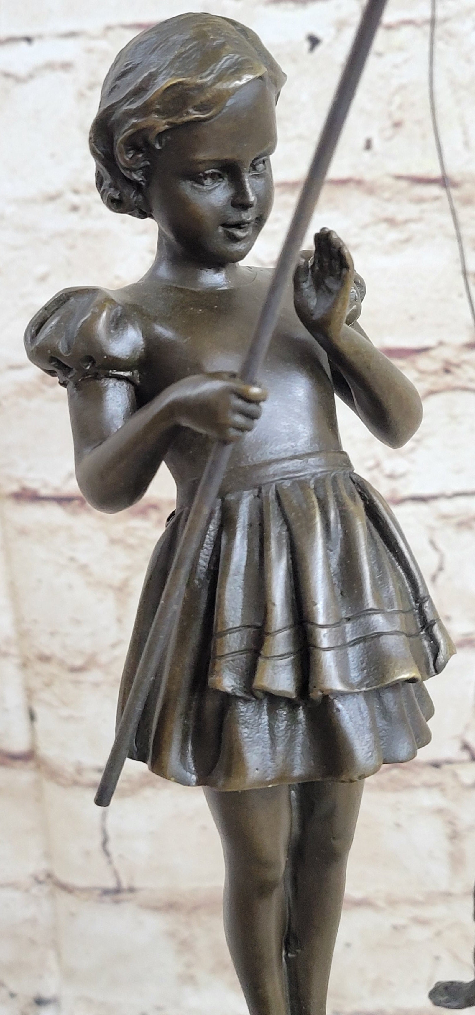 Little Girl Fishing - Bronze Metal Sculpture Art Deco by Preiss