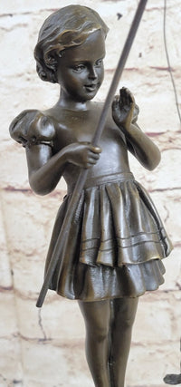 Little Girl Fishing - Bronze Metal Sculpture Art Deco by Preiss