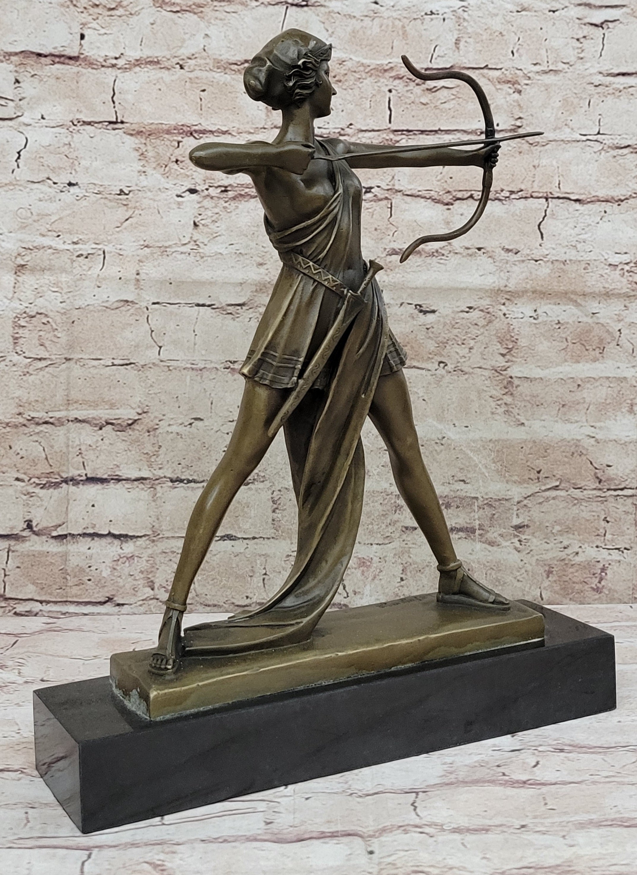 Signed Original Goddess of Hunt Diana Bronze Sculpture
