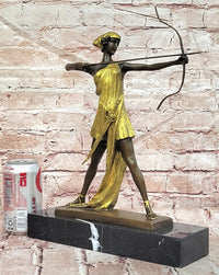 Diana the Huntress Gold Patina in Lost Wax Bronze Signed Le Faguays