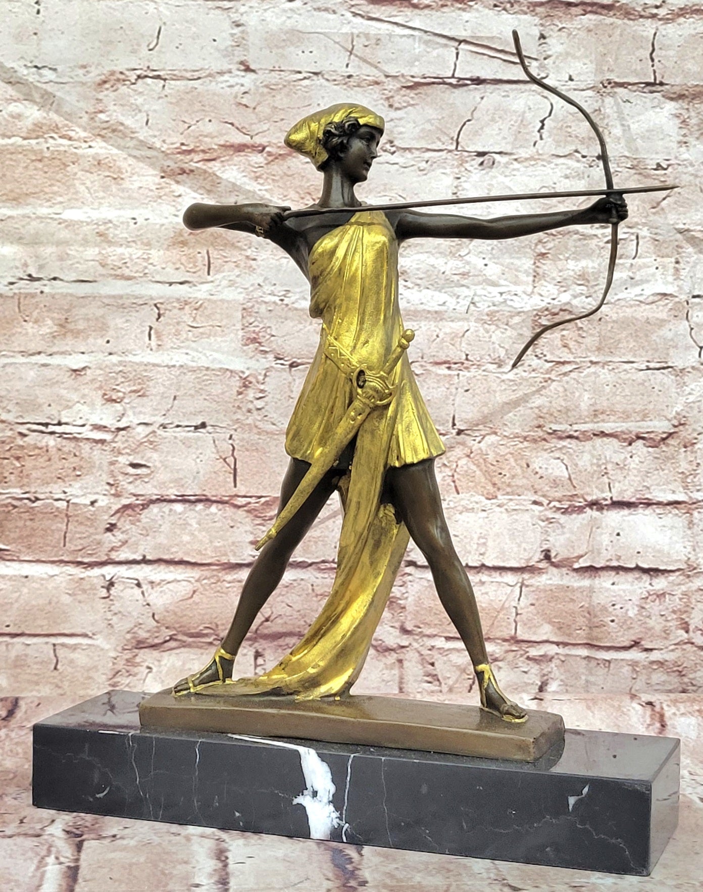 Diana the Huntress Gold Patina in Lost Wax Bronze Signed Le Faguays