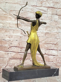 Diana the Huntress Gold Patina in Lost Wax Bronze Signed Le Faguays