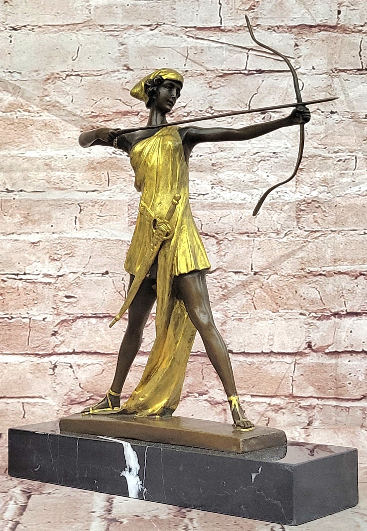 Diana the Huntress Gold Patina in Lost Wax Bronze Signed Le Faguays