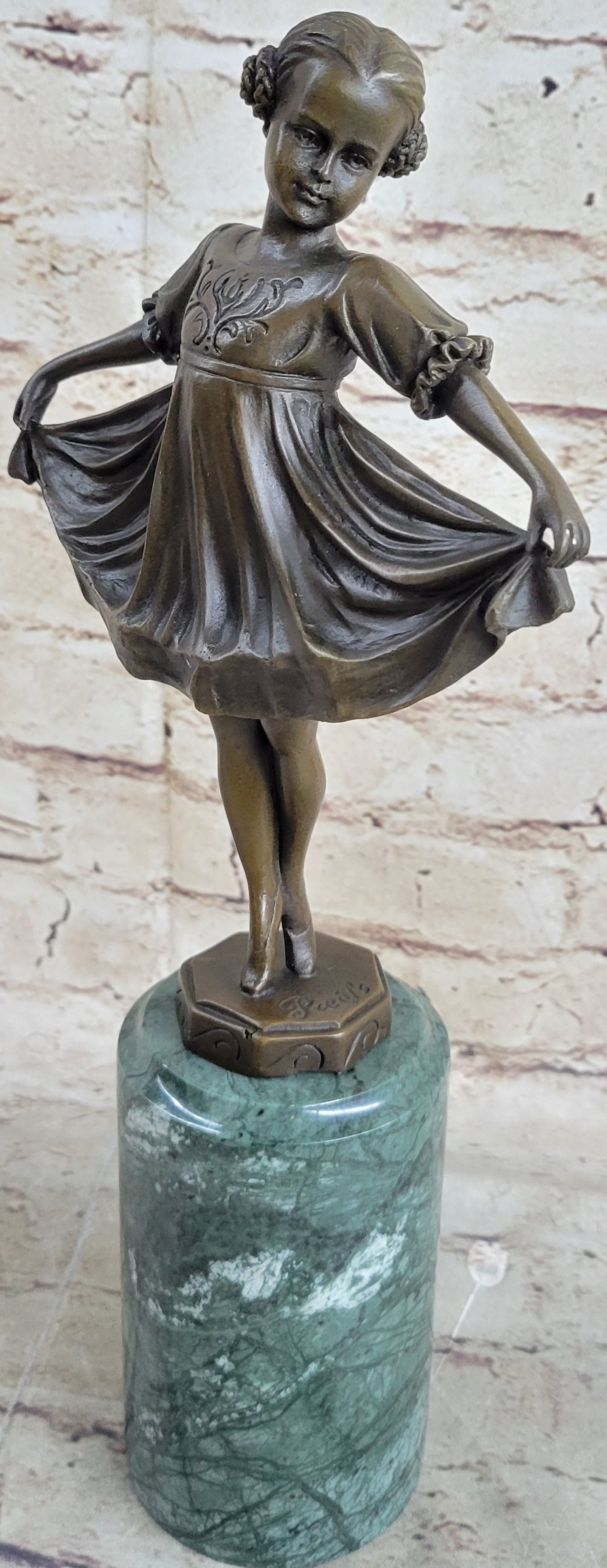 Curtsying Ballerina Girl Ballet Dancer Bronze Sculpture on Marble