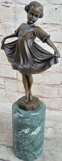 Curtsying Ballerina Girl Ballet Dancer Bronze Sculpture on Marble