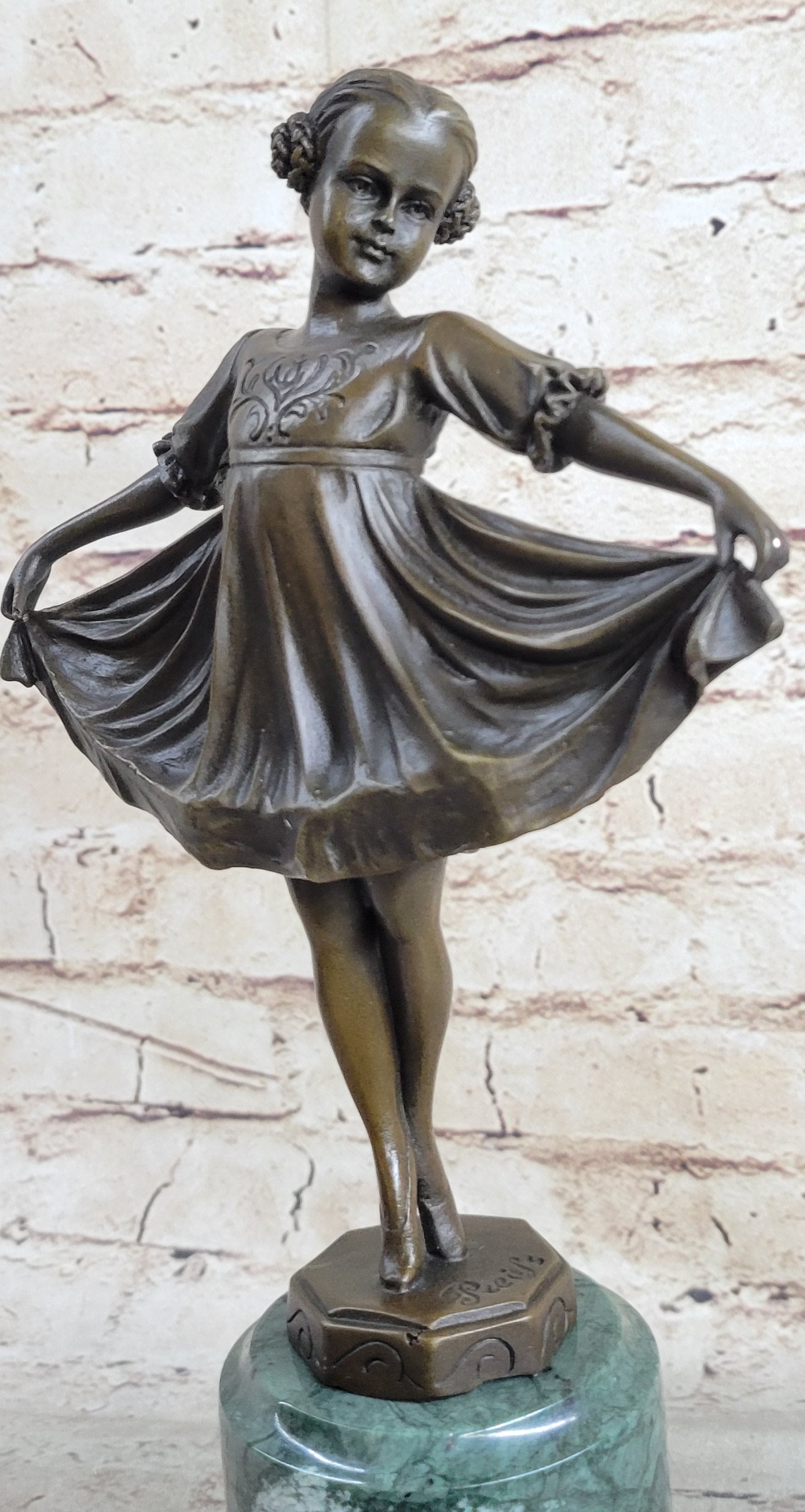 Curtsying Ballerina Girl Ballet Dancer Bronze Sculpture on Marble