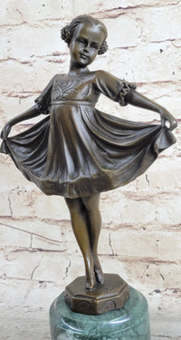 Curtsying Ballerina Girl Ballet Dancer Bronze Sculpture on Marble