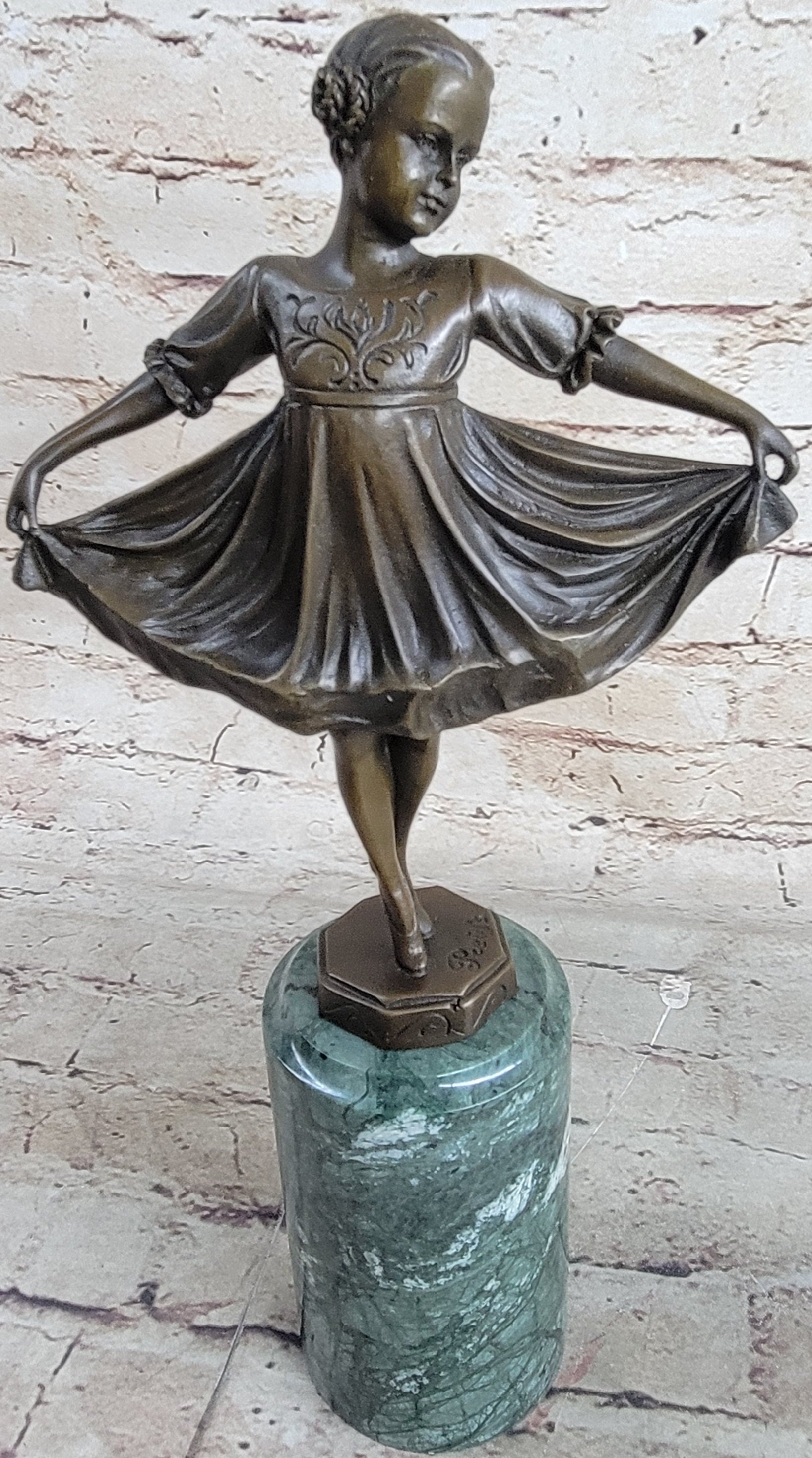 Curtsying Ballerina Girl Ballet Dancer Bronze Sculpture on Marble
