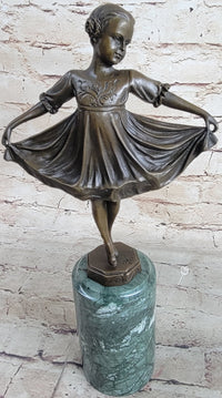 Curtsying Ballerina Girl Ballet Dancer Bronze Sculpture on Marble