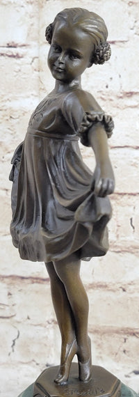 Curtsying Ballerina Girl Ballet Dancer Bronze Sculpture on Marble