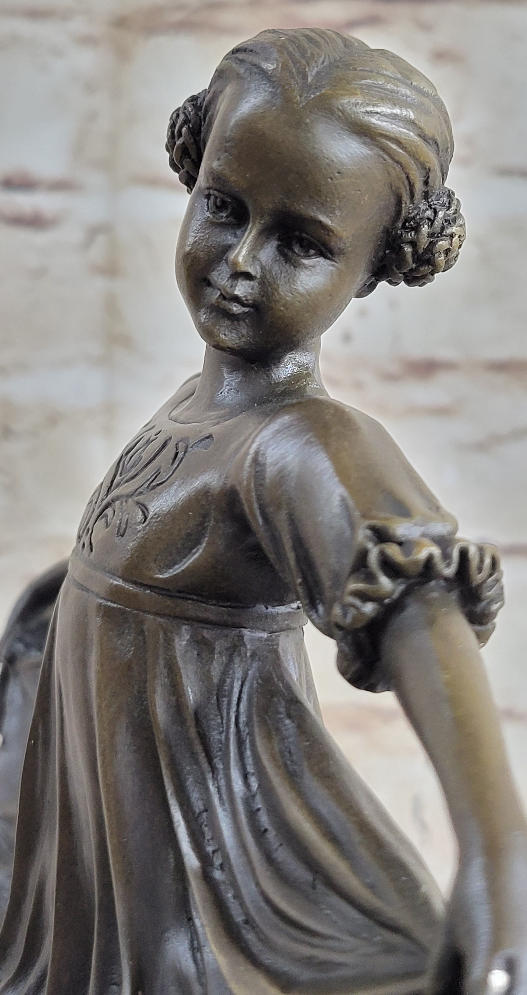 Curtsying Ballerina Girl Ballet Dancer Bronze Sculpture on Marble