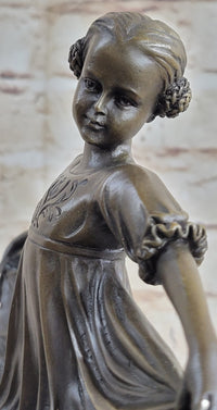 Curtsying Ballerina Girl Ballet Dancer Bronze Sculpture on Marble