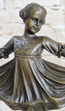 Curtsying Ballerina Girl Ballet Dancer Bronze Sculpture on Marble