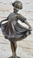 Curtsying Ballerina Girl Ballet Dancer Bronze Sculpture on Marble