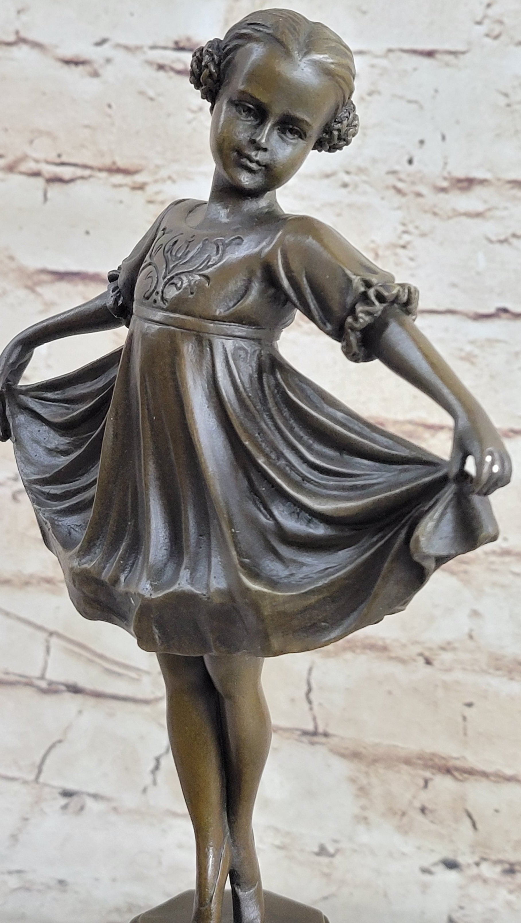 Curtsying Ballerina Girl Ballet Dancer Bronze Sculpture on Marble