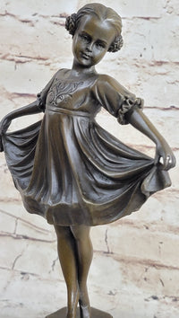 Curtsying Ballerina Girl Ballet Dancer Bronze Sculpture on Marble