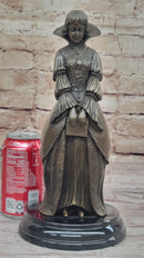 Demure Modest Religious Woman Bronze Sculpture on Marble Base