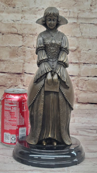 Demure Modest Religious Woman Bronze Sculpture on Marble Base