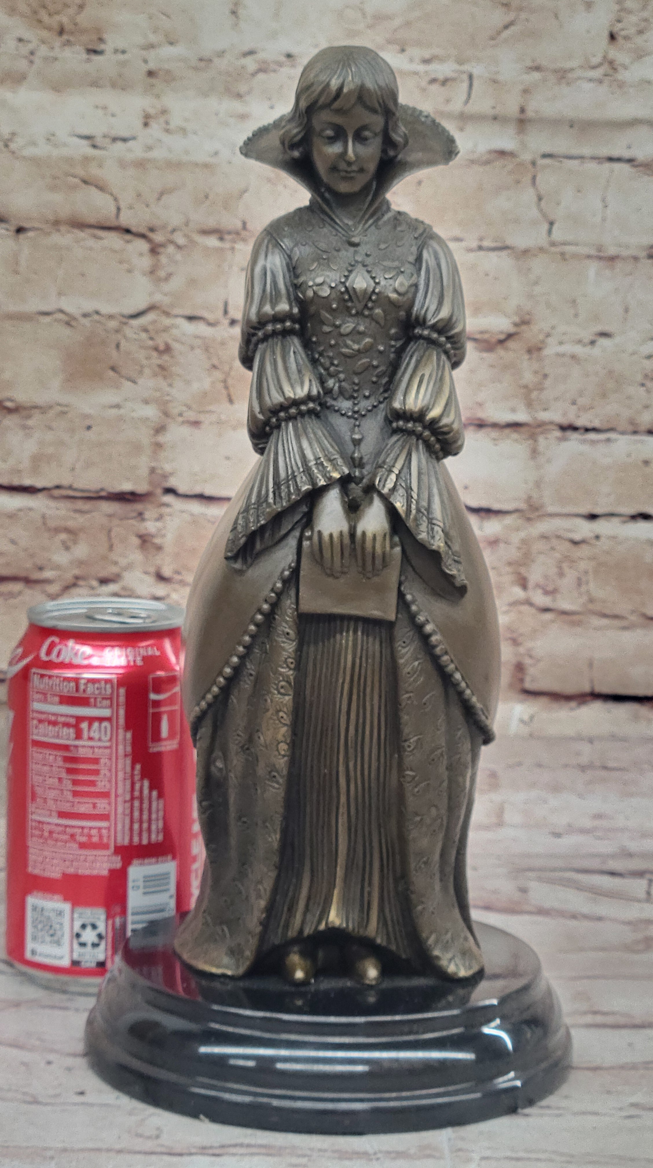 Demure Modest Religious Woman Bronze Sculpture on Marble Base