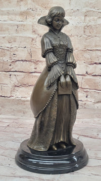 Demure Modest Religious Woman Bronze Sculpture on Marble Base