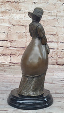 Demure Modest Religious Woman Bronze Sculpture on Marble Base