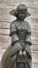 Demure Modest Religious Woman Bronze Sculpture on Marble Base