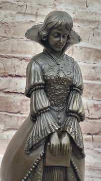 Demure Modest Religious Woman Bronze Sculpture on Marble Base