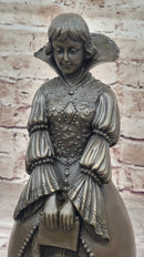 Demure Modest Religious Woman Bronze Sculpture on Marble Base