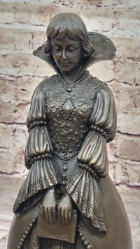 Demure Modest Religious Woman Bronze Sculpture on Marble Base