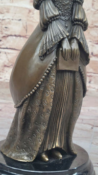Demure Modest Religious Woman Bronze Sculpture on Marble Base