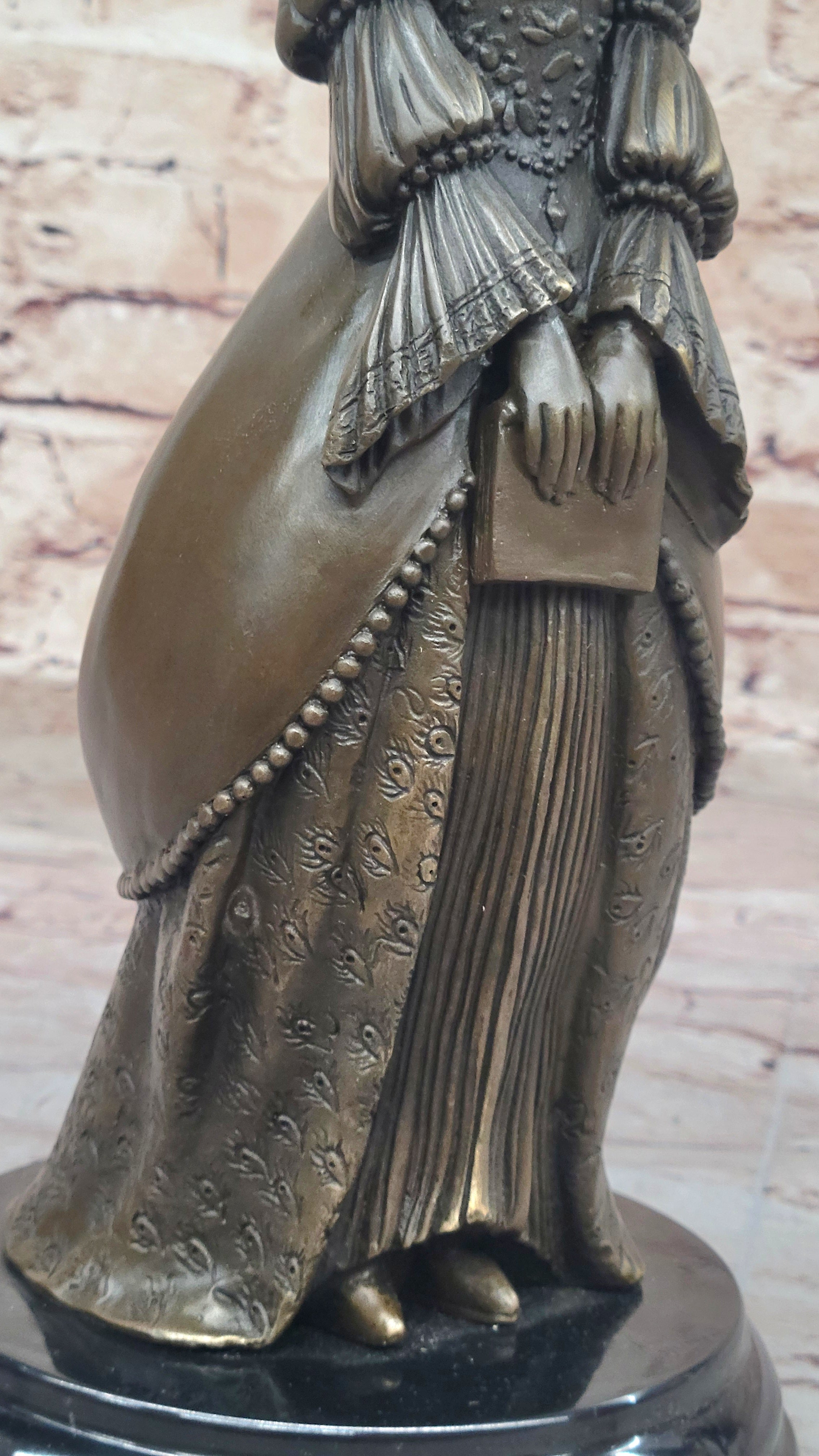 Demure Modest Religious Woman Bronze Sculpture on Marble Base