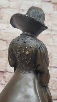 Demure Modest Religious Woman Bronze Sculpture on Marble Base
