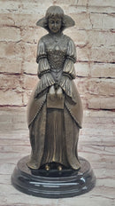 Demure Modest Religious Woman Bronze Sculpture on Marble Base