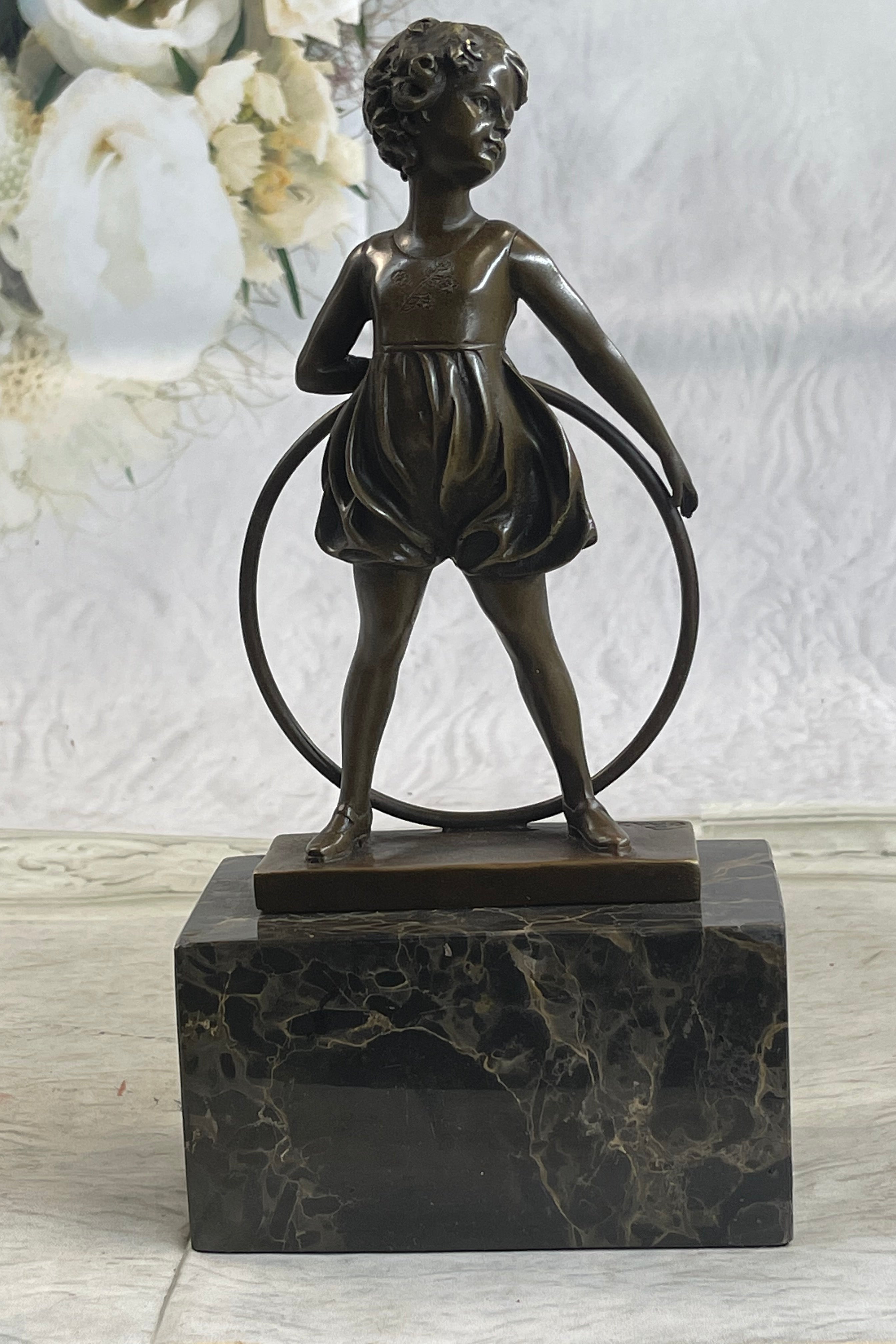 Bronze Marble Pretty Girl Bookend Art Deco
