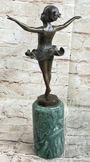 Ballerina Ballet Dancer Bronze Sculpture on Green Marble Base