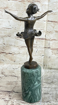 Ballerina Ballet Dancer Bronze Sculpture on Green Marble Base