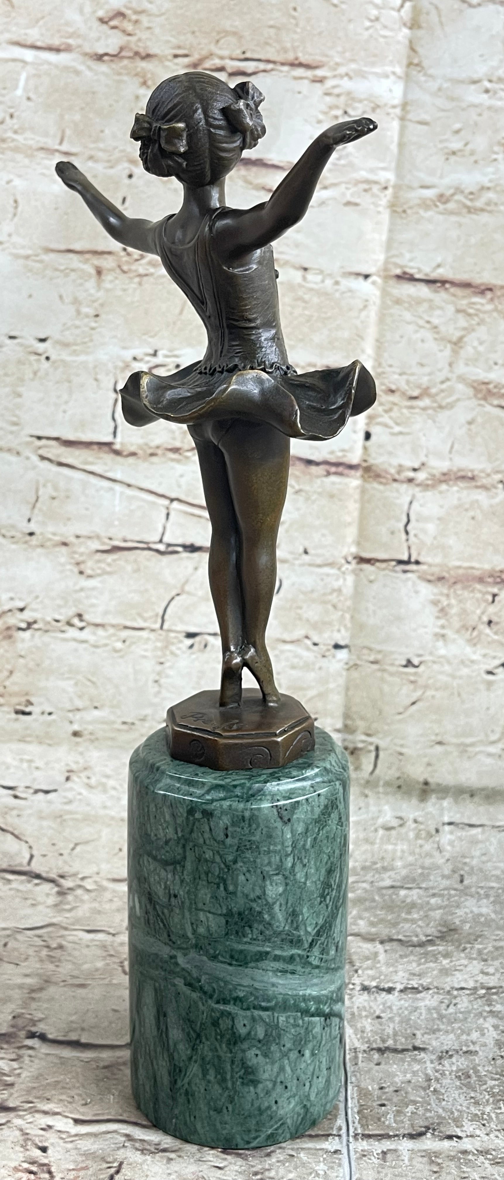 Ballerina Ballet Dancer Bronze Sculpture on Green Marble Base