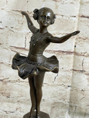 Ballerina Ballet Dancer Bronze Sculpture on Green Marble Base